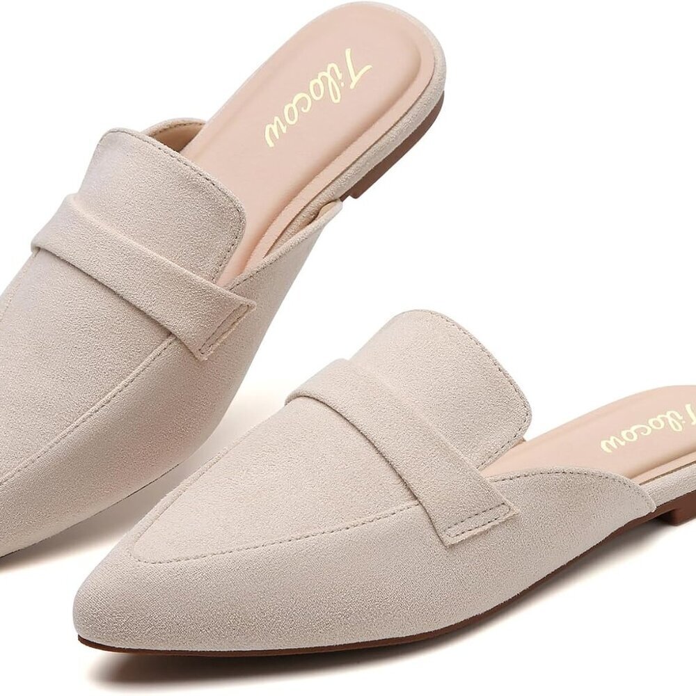 Slip On Mules Women Suede Beige Size 8 Flats Business Casual Comfortable